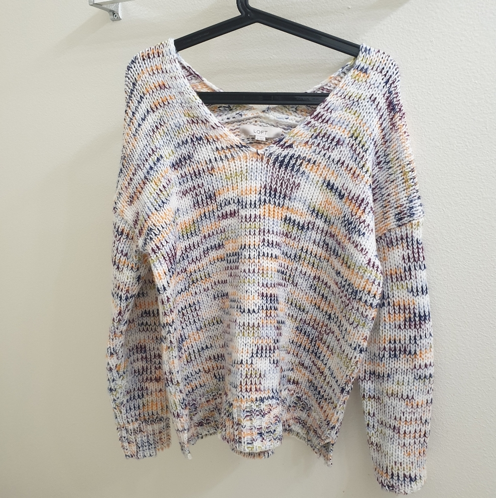 loft multicolored v neck sweater